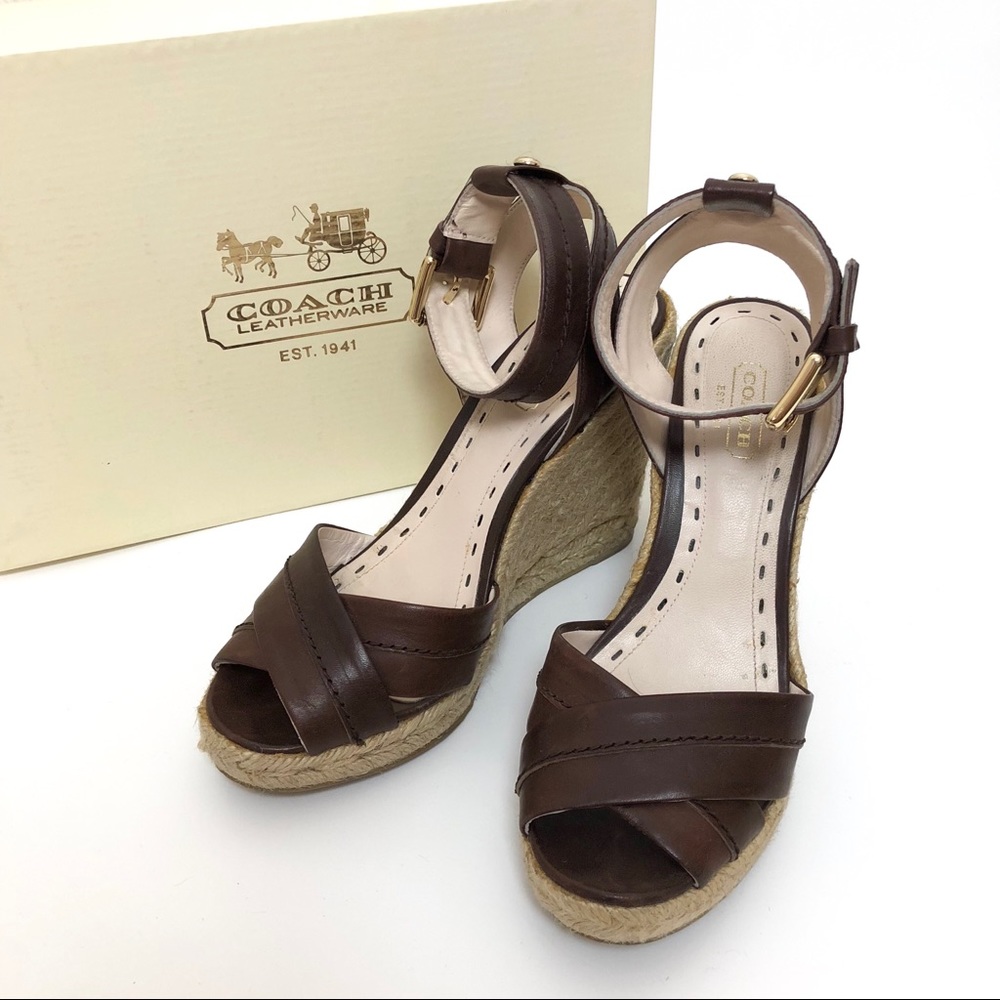Coach Verronica Leather Espadrille Wedge Sandals 6 - Picture 2 of 7